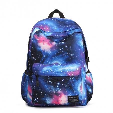 Stylish Durable Nylon Cool Trendy Travel Backpack Black Blue White Pink Galaxy Scene Nebula Print Preppy Style School Bag
