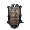 Personalized 3D Owl-shaped Retro Hip-hop Style Travel Backpack Black Gold Embossed PU Leather Cartoon Animal Book Bag for School
