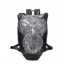 Personalized Hip-hop Style Retro Owl-shaped Preppy School Book Bag Black Silver Water-proof Embossed Faux Leather Travel Backpack
