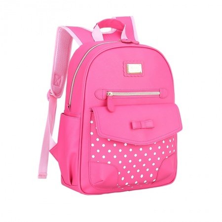 Rose Red Faux Leather Gold Sequin Bow Girls Flap School Backpack Cute ...