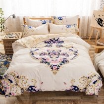Beige Camel Pink and Royal Blue Rococo Pattern Abstract Design BOHO Chic Western Style 100% Cotton Full Size Bedding Sets