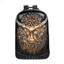 Black Leather Embossed Metallic Gold Buffalo Boys School Book Bag Punk Rock and Roll Style Spikes Rivet Studded Large Travel Backpack