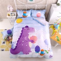 Girls Purple Blue and Orange Cretaceous Dinosaur Print Cartoon Themed Cute Style 100% Cotton Twin, Full Size Bedding Sets
