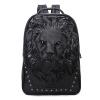 Punk Rock and Roll Black Patent Leather Engraved Lion Head Boys School Campus Book Bag Personalized Rivet Studded Large Travel Backpack