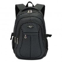 Waterproof Black and White Lightweight Nylon Girls Preppy School Backpack Stylish Polka Dot Print Zipper Pupil Campus Book Bag