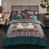 Dark Teal Gold and Purple Western Chic Indian Bohemian Pattern Royal Style 100% Brushed Cotton Full, Queen Size Bedding Sets