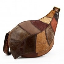 Vintage Distressed Waxed Genuine Cowhide Leather Crossbody Shoulder Chest Bag Personalized Leaf-shaped Women Travel Hiking Sling Backpack
