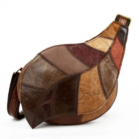 Vintage Distressed Waxed Genuine Cowhide Leather Crossbody Shoulder Chest Bag Personalized Leaf-shaped Women Travel Hiking Sling Backpack
