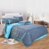 Navy Blue Red Yellow Gray and Aqua Embroidered Tree Branch Print Tropical Hawaiian Forest Scene Full, Queen Size Bedding Sets