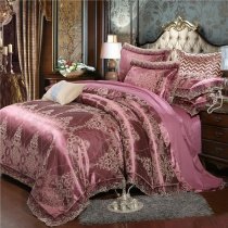 Tuscan Red and Gold Gothic Pattern Luxury Royal Style Western Themed Jacquard Satin Full, Queen Size Bedding Sets