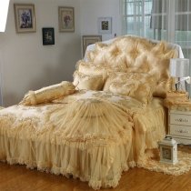 Victorian Lace Design Gold Colored Sophisticated Elegant Beautiful Ruffle Girls Twin, Full, Queen Size Bedding Sets