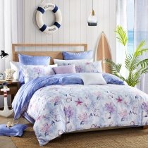 Blue Purple and White Seashell, Starfish and Coral Reef Print Under the Sea World Ocean Themed Full, Queen Size Bedding Sets