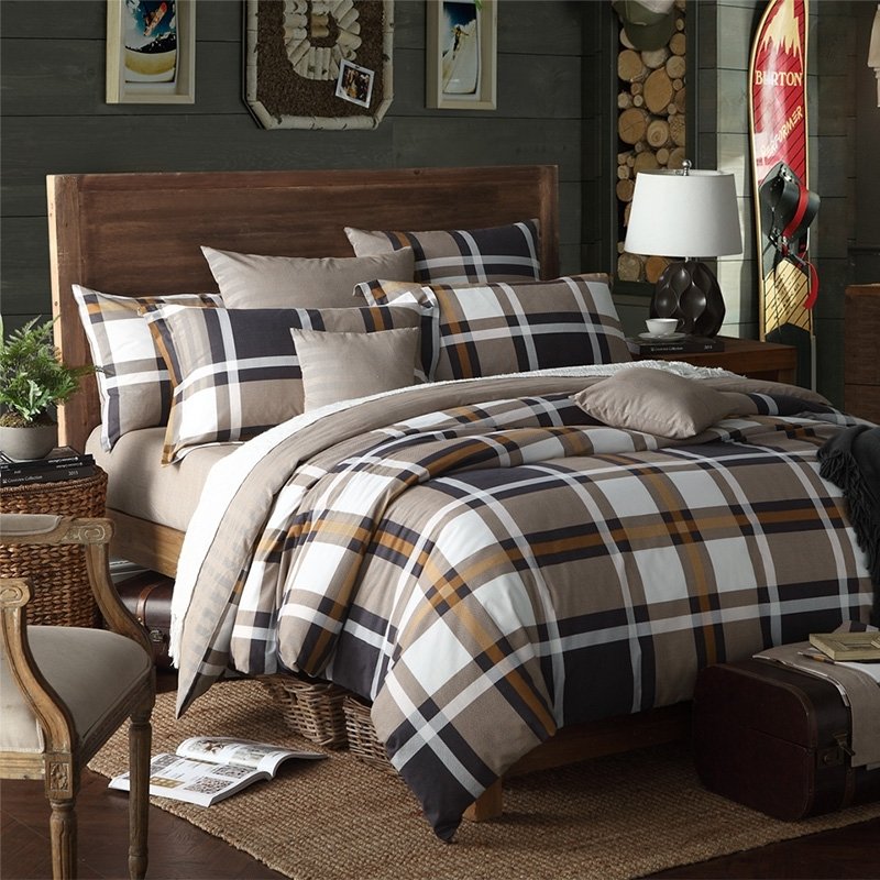 Mid Century Vintage Madras Plaid Print Full, Queen Size Bedding Sets