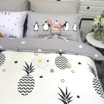 Hipster Gray Black and White Pineapple Print Preppy Style Unique Twin, Full Size Bedding Sets for Boys