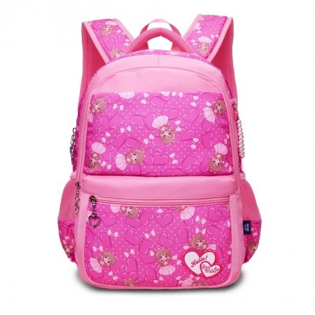 Hot Pink White and Khaki Polyester Elegant Girls Pupil School Book Bag Polka Dot Bow Heart Print Preppy Campus Backpack