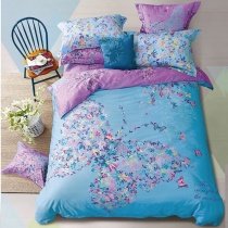Pastel Beautiful Blue Pink Teal Yellow and Lavender Purple Butterfly and Floral Print Elegant Girls Full, Queen Size Bedding Sets