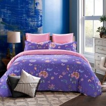 Vintage Violet Purple Pink Garden Flower and Butterfly Print Whimsical Folk Pattern Fancy Full, Queen Size Bedding Sets