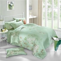 Mint Green White and Rust Brown Butterfly and Beautiful Flower Print Tropical Hawaiian Luxury Soft Tencel Full, Queen Size Bedding Sets