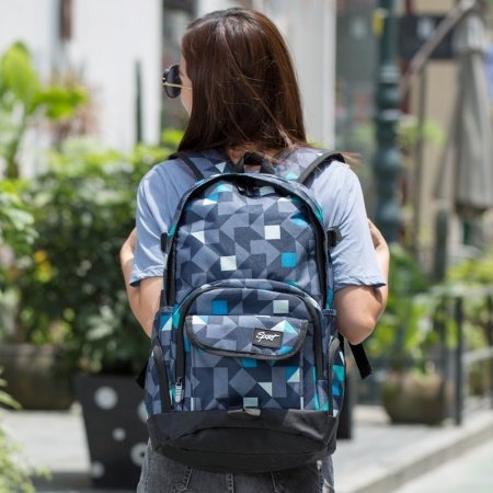 Gray Blue Silver Oxford Senior Large Campus Book Bag Oversized Geometric Mosaic Print Boys Preppy High School Backpack