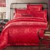 Red Beautiful Floral Print Glam Style Girly Jacquard Satin Full, Queen Size Bedding Sets