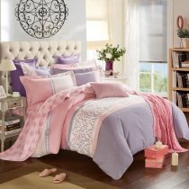 Dusty Pink and Gray Luxury Fancy Bohemian Chic Full, Queen Size Bedding Sets