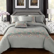 Gray Wildflower Old World Embroidered Soft Full, Queen Size Bedding Sets