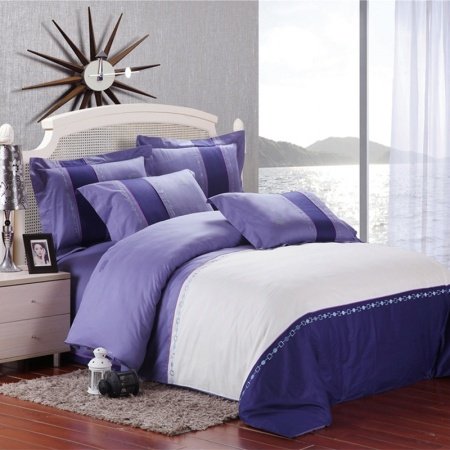 Blue and White Color Block Simply Luxury Full, Queen Size Bedding Sets