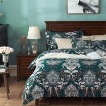 Teal and White Damask Exotic Southwestern Style Luxury Full, Queen Size Bedding Sets