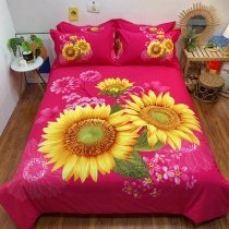 Yellow Orange and Red Sunflower Print Beautiful Elegant Full, Queen Size Bedding Sets