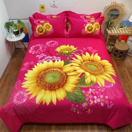 Yellow Orange and Red Sunflower Print Beautiful Elegant Full, Queen Size Bedding Sets