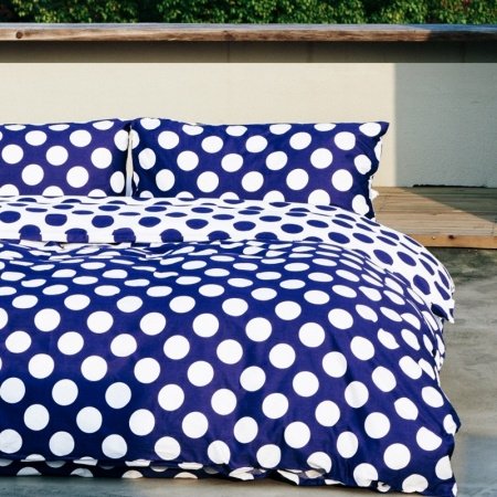 Deep Blue and White Polka Dot Print Cool Boys Masculine Modern Chic Twin, Full, Queen Size Bedding Sets