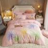 Pastel Pint Green Purple and Yellow Palm Tree Pattern Tropical Hawaiian Coastal Style Full, Queen Size Bedding Sets