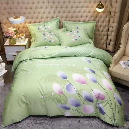 Green Pink and Purple Beautiful Foxtail Grass French Country Chic Glam Style Full, Queen Size Bedding Sets