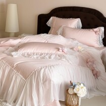 Luxury Bridal Style Pink Lace Full, Queen Size Bedding Sets