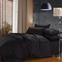 Luxury Solid Black Pure Color 100% Cotton Satin Reactive Printed Simply Modern Chic Full, Queen Size Bedding Sets