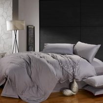 Solid Silver Grey Pure Color Reactive Printed Simply Modern Chic Full, Queen Size Cotton Satin Bedding Sets