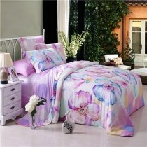 Purple White and Blue Abstract Chic Flower Print 100% Modal Tencel Full, Queen Size Bedding Duvet Cover Sets