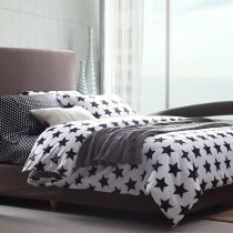 Black and White Abstract Star Print Full, Queen Size Durable 100% Cotton Bedding Sets
