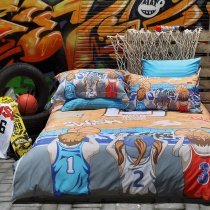 Gray Yellow and Blue Boys Sports Themed Basketball Team Fashion Personalized Holiday 100% Cotton Full, Queen Size Bedding Sets