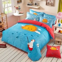 Aqua Orange and White Chicken Fishing Sun Print Cartoon Hipster Style Fashion Girls and Boys 100% Cotton Twin, Full Size Bedding Sets