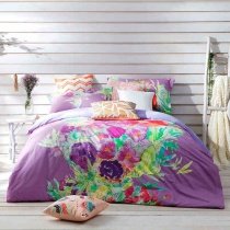 Purple Turquoise and Red Southwestern Vintage Flower Print Exotic Personalized Luxury 100% Cotton Damask Full, Queen Size Bedding Sets