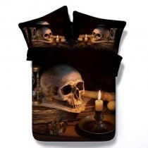 Brown and Black Vintage Skull Print Shabby Chic 3D Design Modal Fiber Full, Queen Size Bedding Sets for Adult