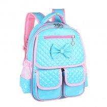 Durable Turquoise Pink Embossed Patent Leather Cute Bow Girls School Backpack Stylish Sewing Pattern Pupil Preppy Diamond Book Bag