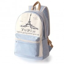 Personalized Light Blue White Eiffel Tower Monogrammed Polka Dot Girls Preppy School Book Bag Durable Canvas Lace Travel Laptop Backpack