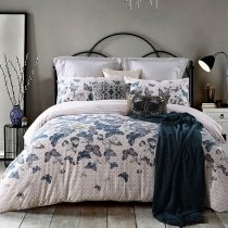 Slate Gray Khaki and White Vintage Butterfly Print Shabby Chic Old Fashion Reversible 100% Egyptian Cotton Full, Queen Size Bedding Sets