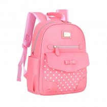 Coral Pink Patent Leather Cute Bow Girls Flap School Backpack Boutique Polka Dot Bottom Studded Gold Sequin Pupil Campus Book Bag