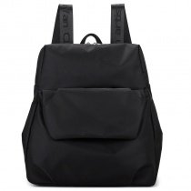 Durable Solid Black Oxford Foldable Casual Travel 14 Inch Laptop Backpack Waterproof Ruffle Girls Preppy School Campus Book Bag
