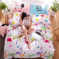 Elegant Girls Rose Red Purple and Orange Bright Colorful Flamingo Print Modern Stylish 100% Cotton Twin, Full Size Bedding Sets
