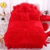 Luxury Scarlet Red Ruched Rosette Pattern Lace and Ruffled Design Feminine Feel 100% Cotton Twin, Full, Queen Size Bedding Sets for Girls