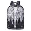 Black Leather Embossed Metallic Silver Elephant Cool Men Large Travel Backpack Punk Rock and Roll Style Rivet Studded School Book Bag